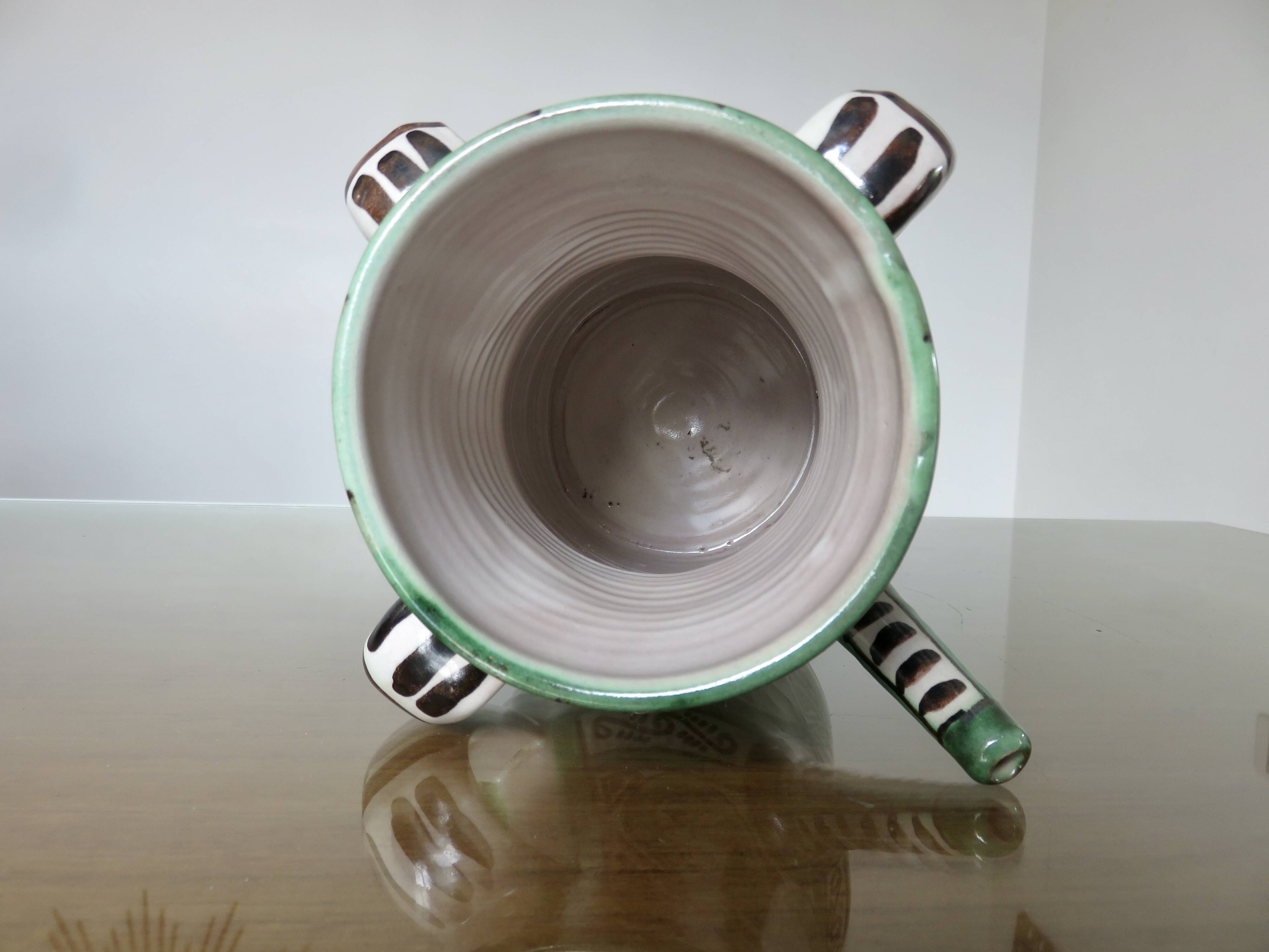 Domingo Punter, large pitcher with 3 handles, ceramic, signed, Spain 1960