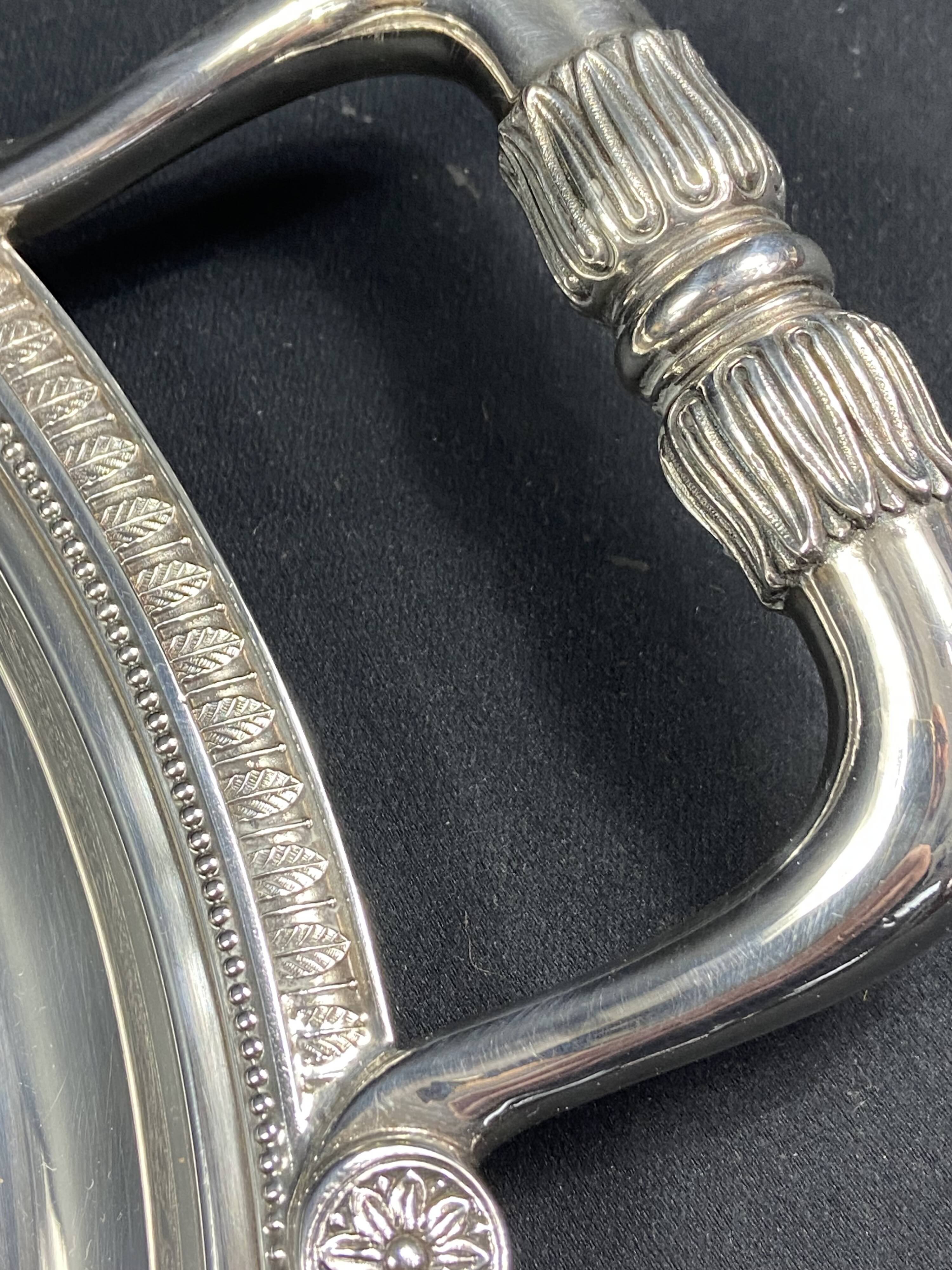 Very large silver metal serving tray christofle malmaison model