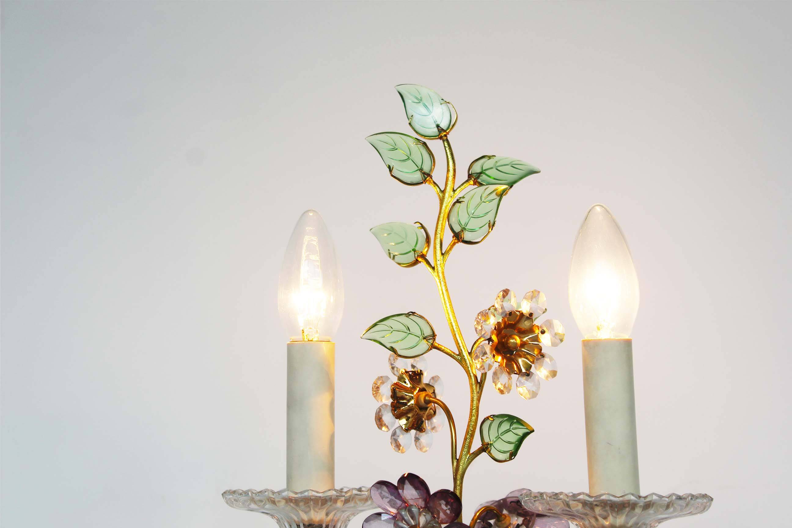 Incredible large gilt and crystal Floral table lamp by Palwa