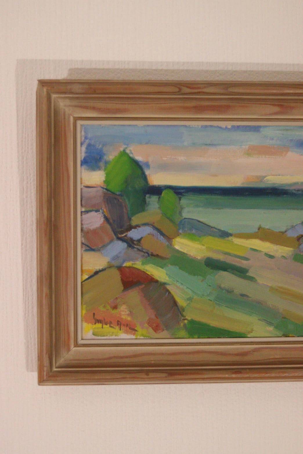 Huile sur toile suédoise originale du milieu du siècle – Österlen, Skåne