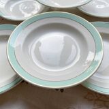 6 Assiettes creuses vintage faïence LUNEVILLE blanches vertes doré