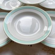 6 vintage LUNEVILLE earthenware soup plates, white, green and gold