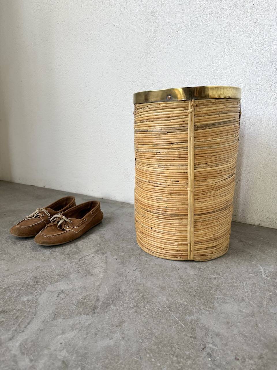 Porte parapluie ou corbeille en rotin, 1970, Italie