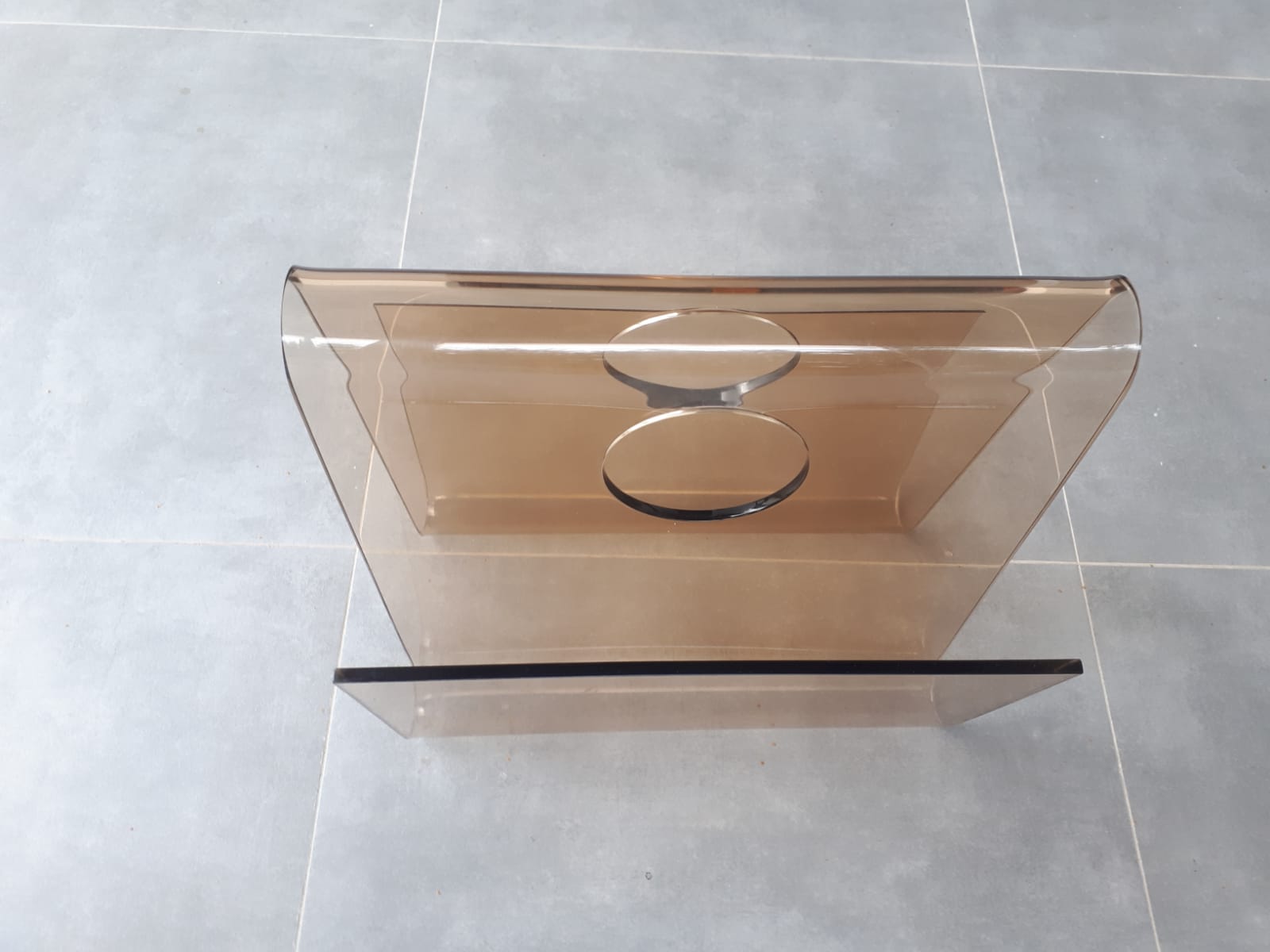 Newspaper holder, Lucite, 70s