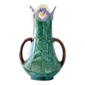 Antique 19th century Art Nouveau slip vase with pansy flowers