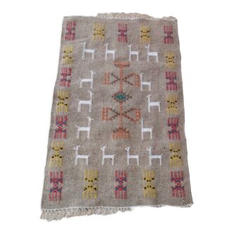 Traditional handmade kilim gray gazelle pattern rug