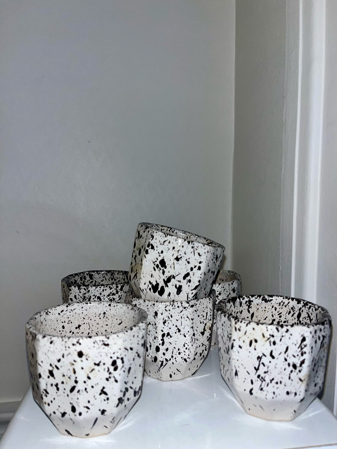 6 speckled ceramic coffee cups