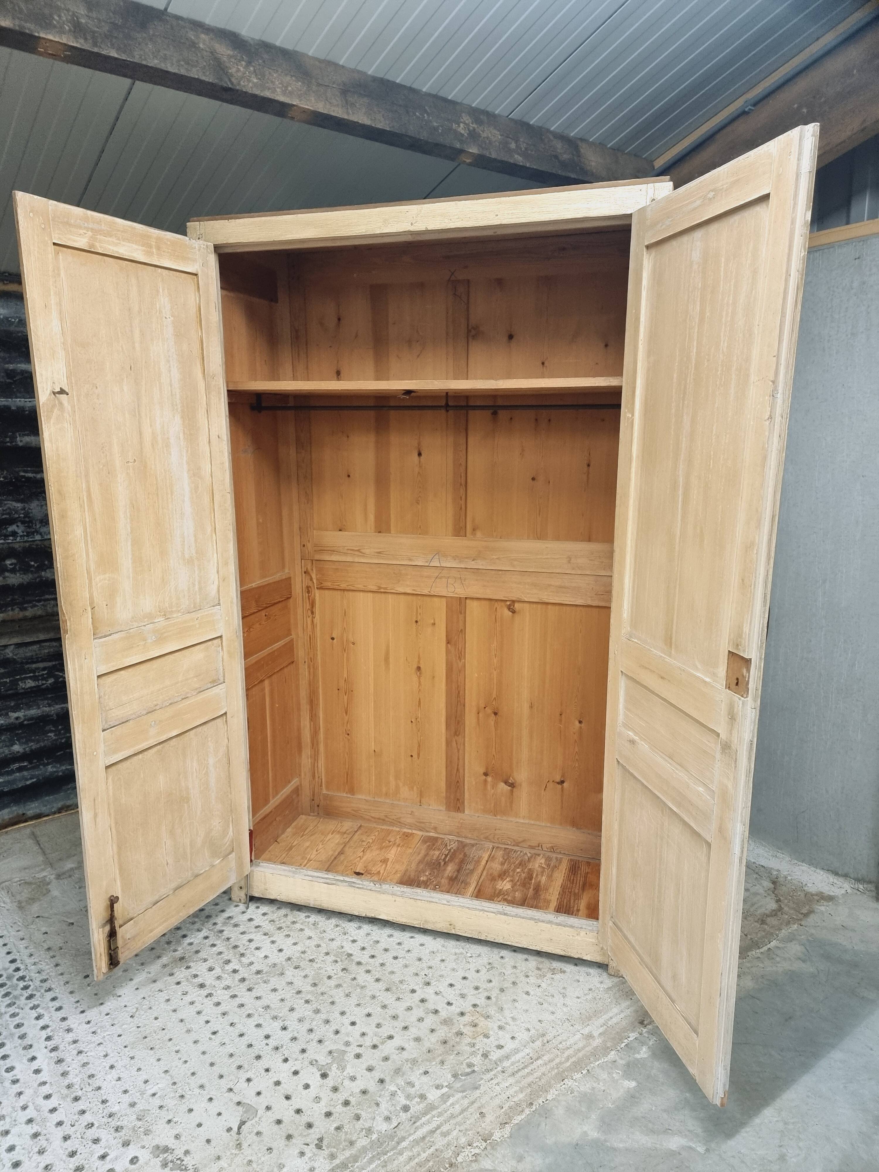 Antique wardrobe, kitchen cabinet, pinewood, creamy white