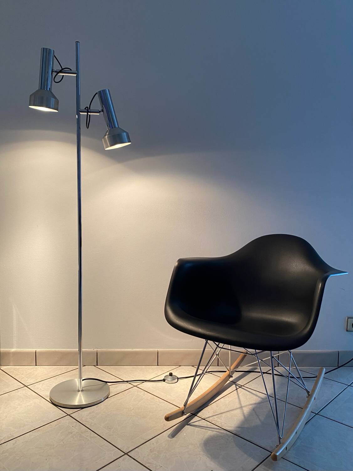 Lampe lampadaire liseuse Delmas vintage années 70 chrome & alu