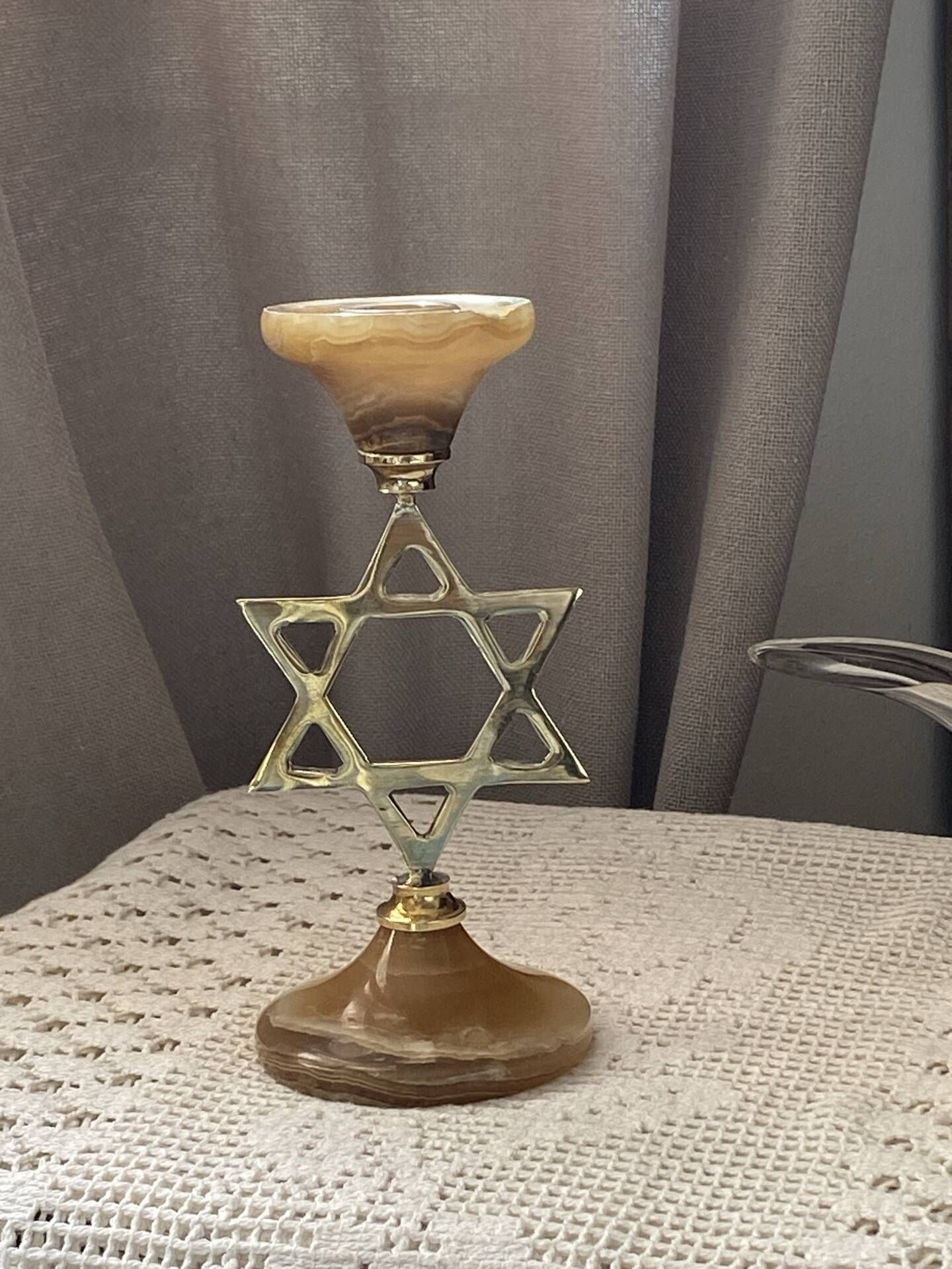 Brass and onyx candlestick