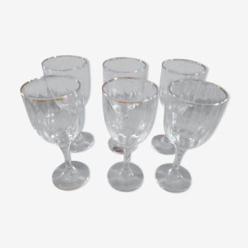 Lot de 6 verres à pied anciens à liseré doré