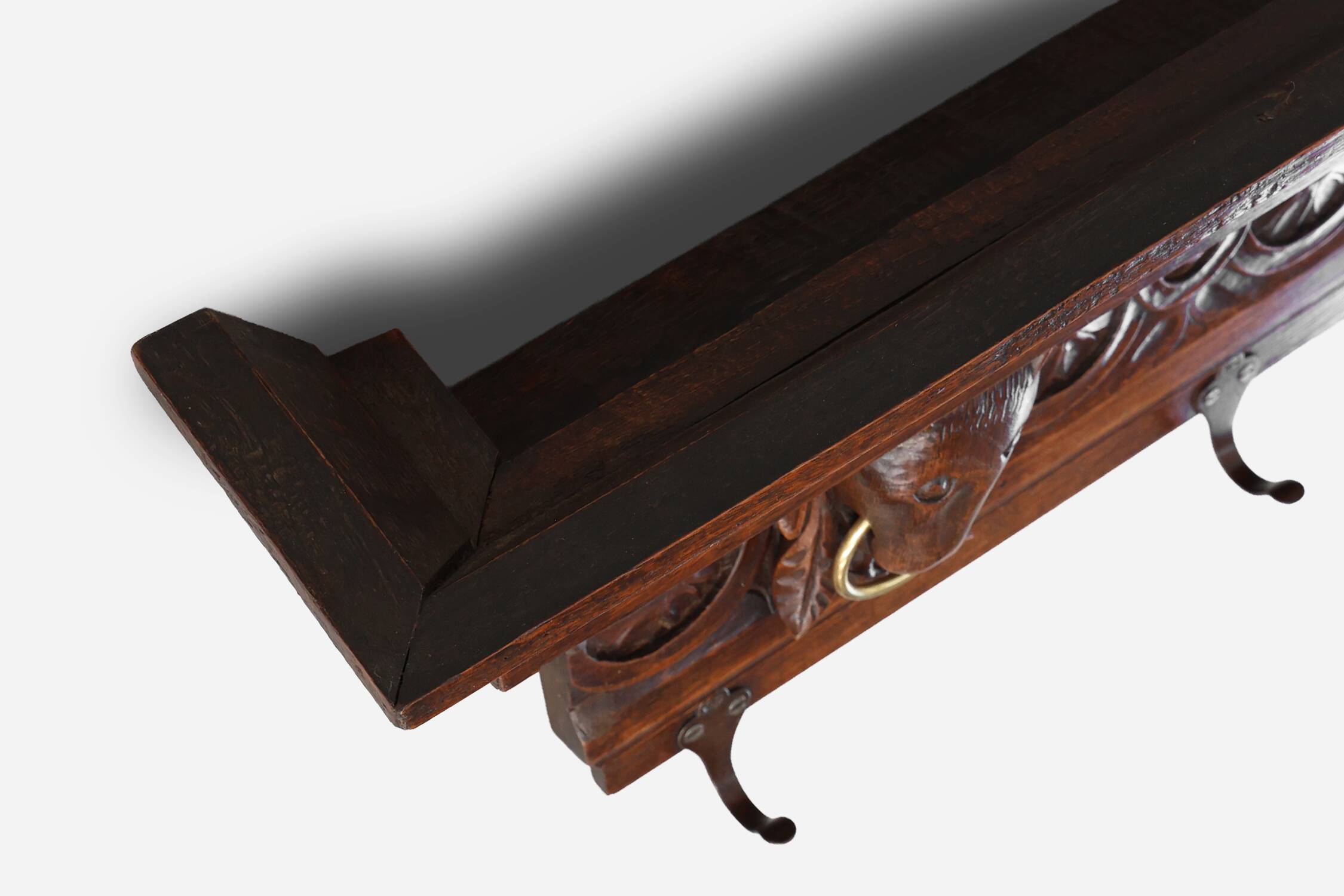 Large 18th Century Gothic solid oak hand carved coat rack, France