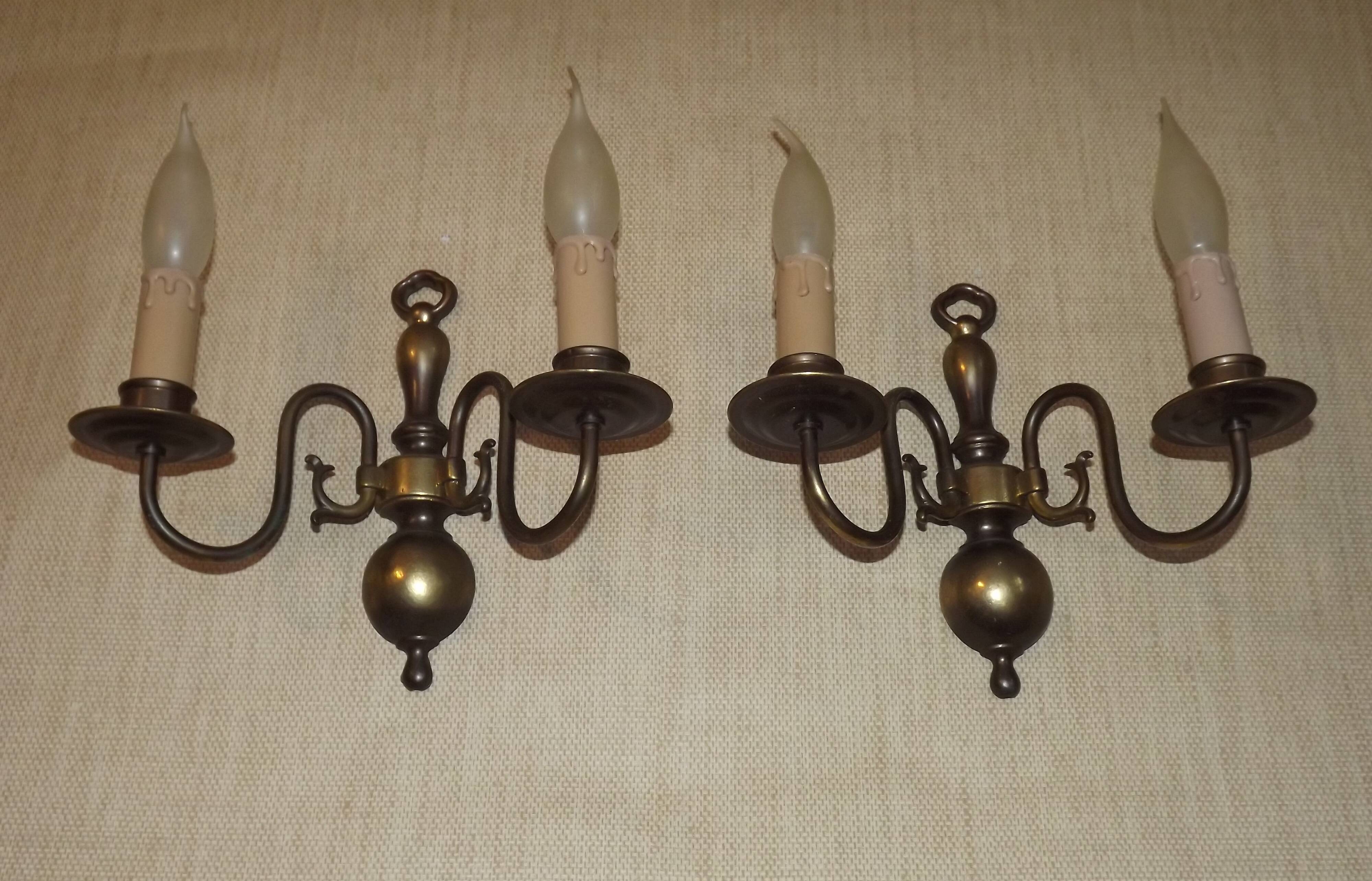 Pair French Vintage Age Bronze Effect Metal Flemsh Style Double Wall Lights 5092