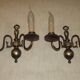 Pair French Vintage Age Bronze Effect Metal Flemsh Style Double Wall Lights 5092