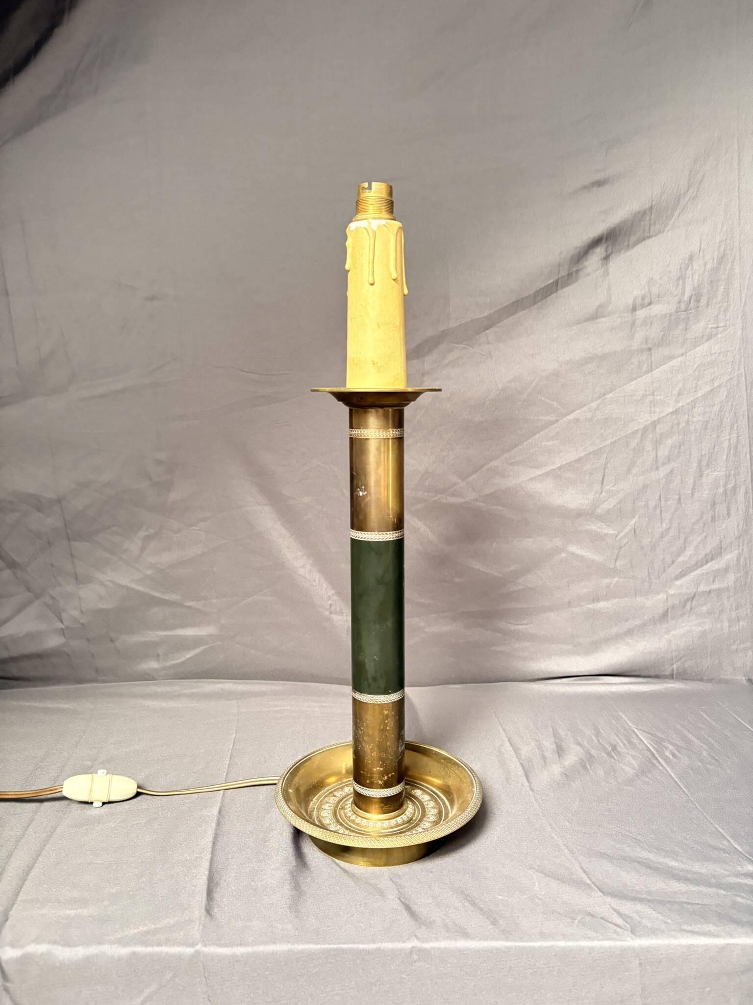 Antique Empire Column Lamp Base Brass Gilded Green Candle Holder Chandelier 4