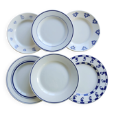 6 assiettes à dessert dépareillées vintage porcelaine blanche et bleue – Lo
