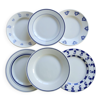 6 mismatched vintage dessert plates in white and blue porcelain – Lo