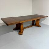 Ancienne table en noyer et loupe art déco année 30 France rallonges