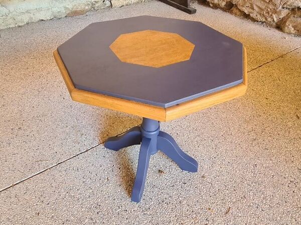 Table basse en bois octogonale, pied central