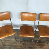 Series of 6 vintage industrial school chairs stackable 1950 thermophorized seating