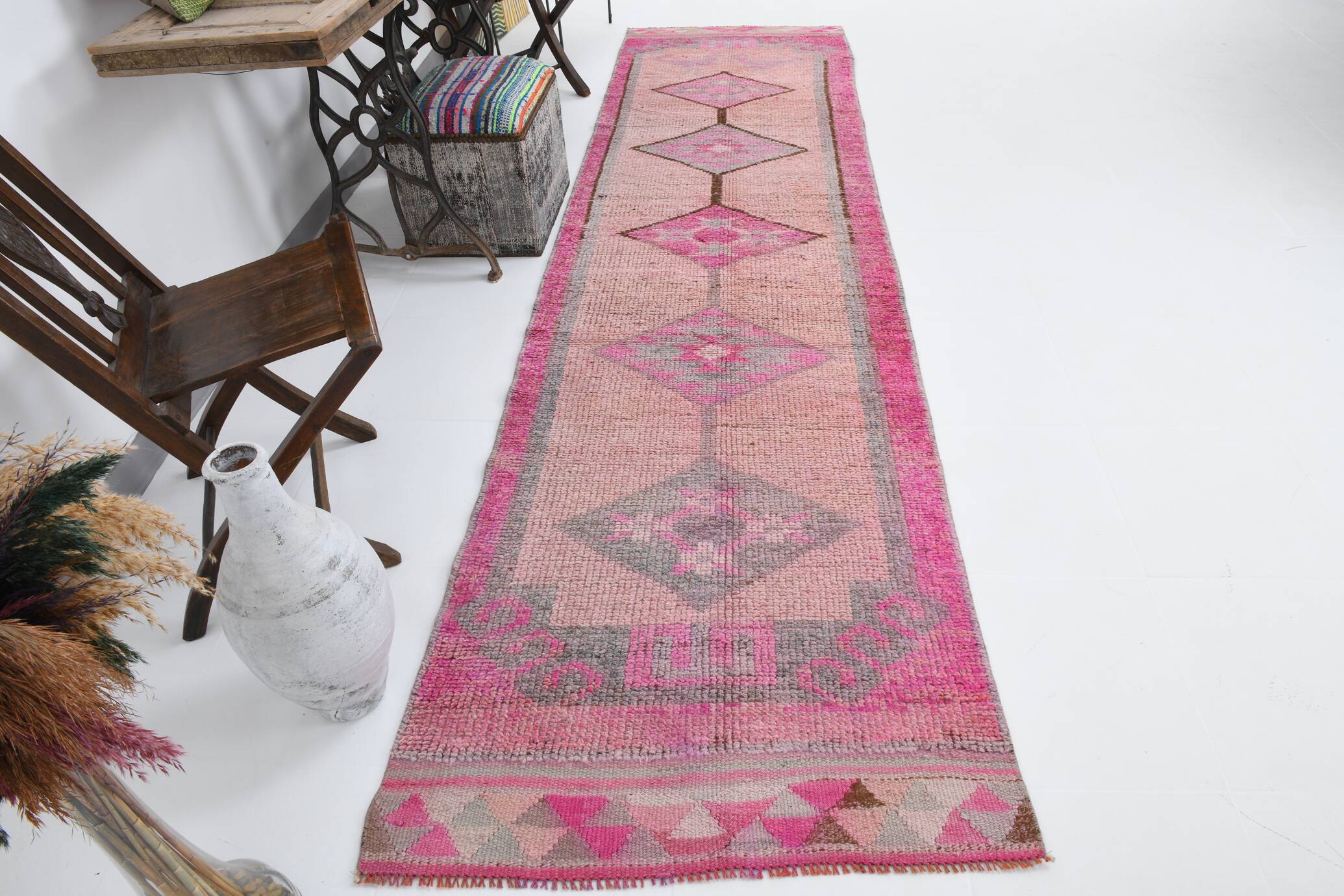 3x12 Pink Persian Vintage Runner Rug, 92x355Cm SK 18193