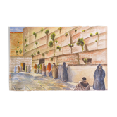 Original watercolor painting 1949 "Wailing Wall - Jerusalem" G. KUGELEM