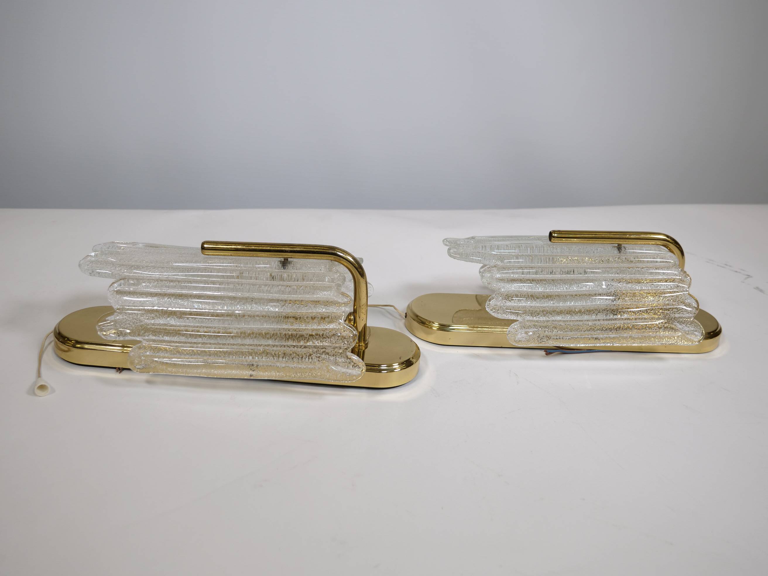 Brass and Ice Glass Wall Lamps by Carl Fagerlund for JBS, Set of 2, 1970s