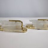 Brass and Ice Glass Wall Lamps by Carl Fagerlund for JBS, Set of 2, 1970s