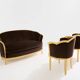 Maurice Dufrène gilded wood bench with brown velvet 1925