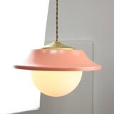 Mid-Century Italian Pink Metal and Brass Pendant Lamp