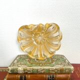 Murano glass scallop bowl in Italy with gold glitter trim