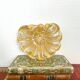 Murano glass scallop shell bowl from Italy with gold glitter trim.