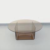 Vintage round coffee table in glass and plexiglass, Space Age style from the 70s.