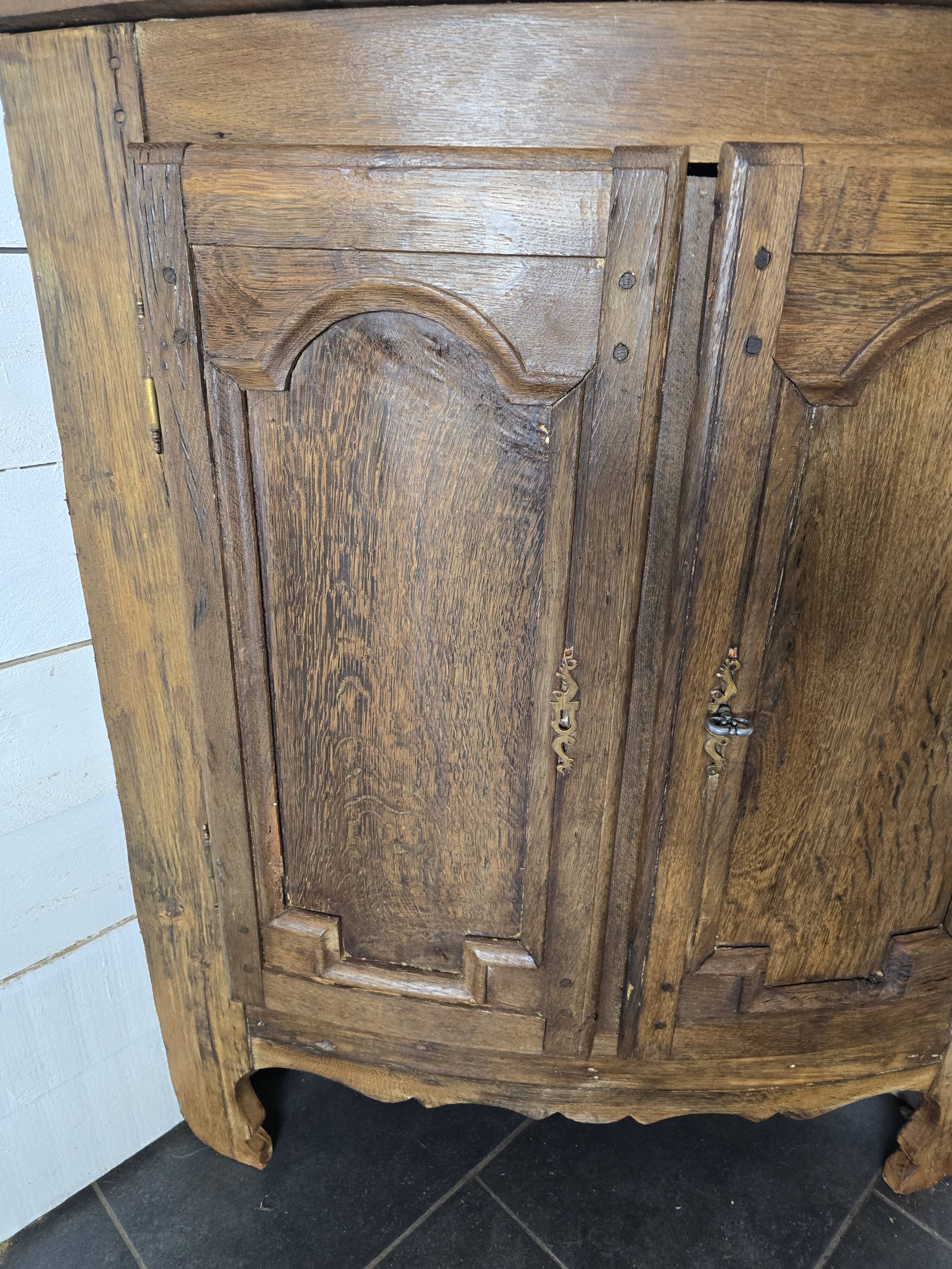 19th century curved corner cupboard in oak