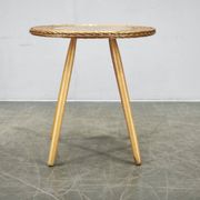 Jan Kalous Rattan and Beech Side Table, Czechoslovakia, 1970s