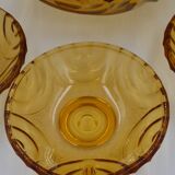 Compotier + 3 Art Deco molded glass cups from the 30s/40s