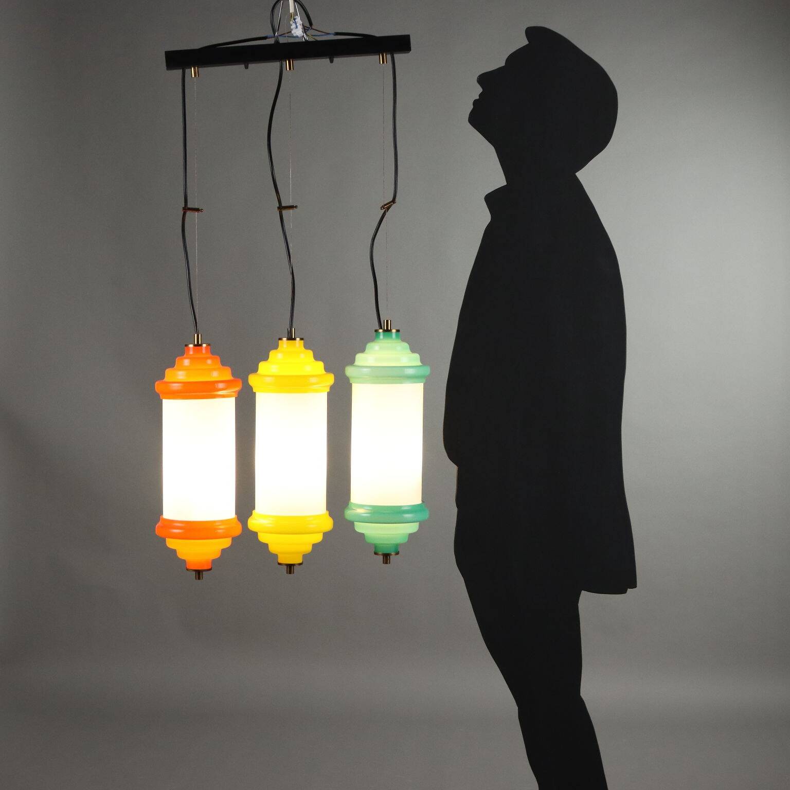 Original vintage glass and aluminum lamp from Italy, dating from the 1960s