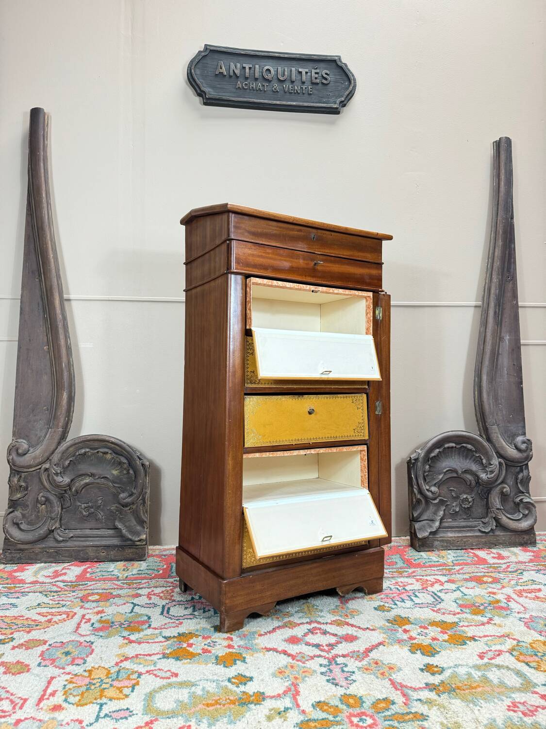 Louis Philippe Mahogany Cartonnier Forming a Desk, 19th Century