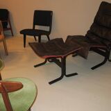 Ingmar Relling patinated leather lounge chair with ottoman, Norway 1960s