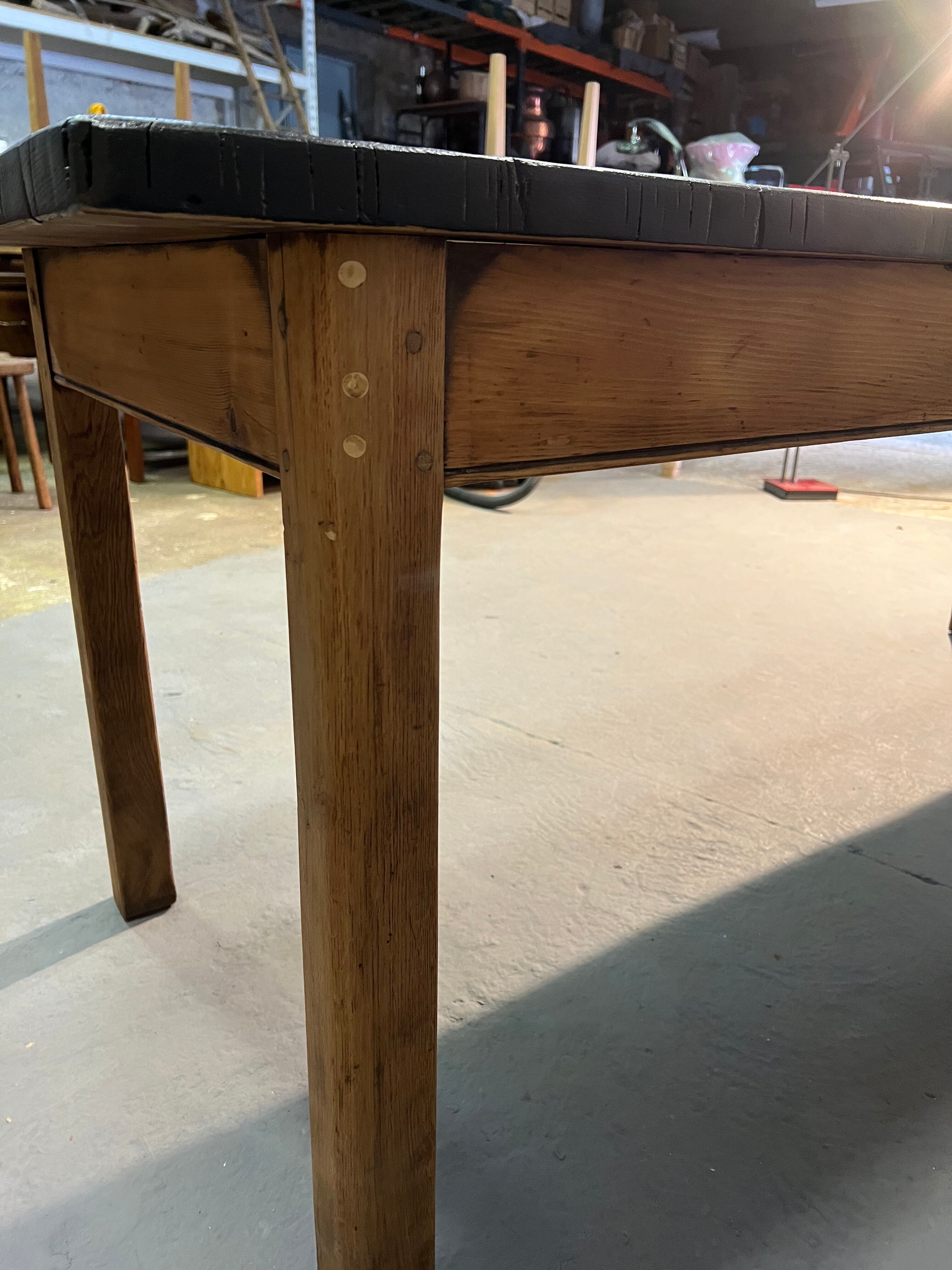 Oak farmhouse table, black top