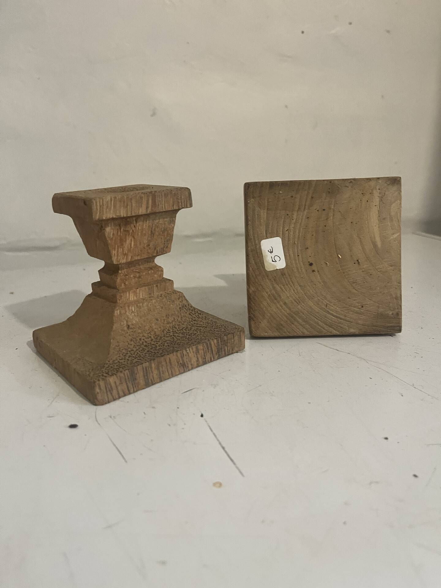 Pair of square teak candle holders — Scandinavian / natural style