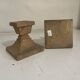 Pair of square teak candle holders — Scandinavian / natural style