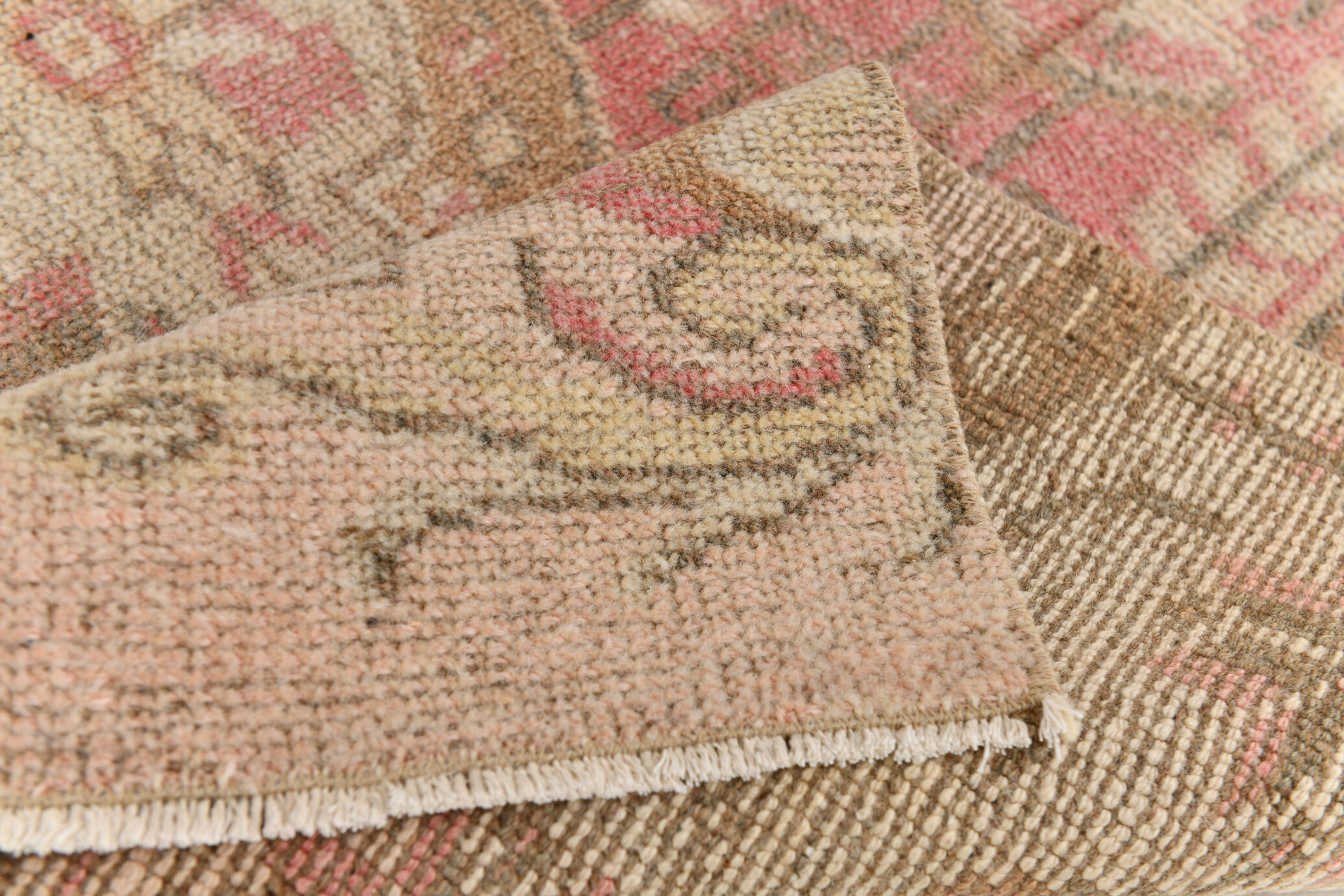 2x7 shades of red & beige vintage runner rug, 77x222cm