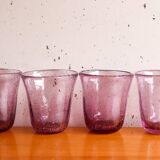 6 verres à eau soufflé bullé biot violet