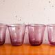 6 purple Biot bubble blown water glasses