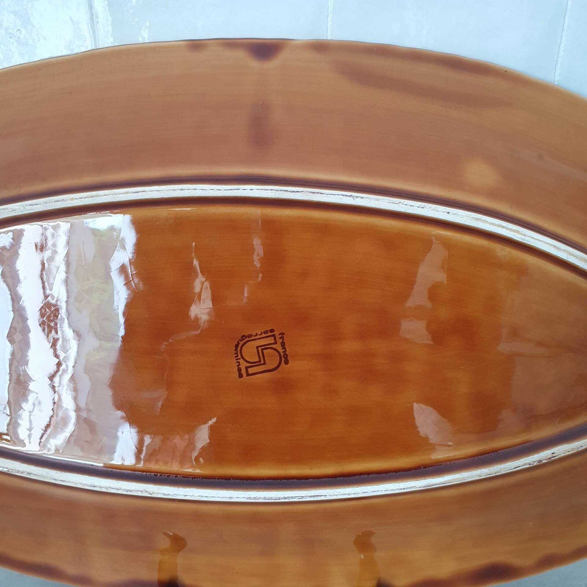 Sarreguemines / Large fish-shaped serving platter in Barbo ceramic