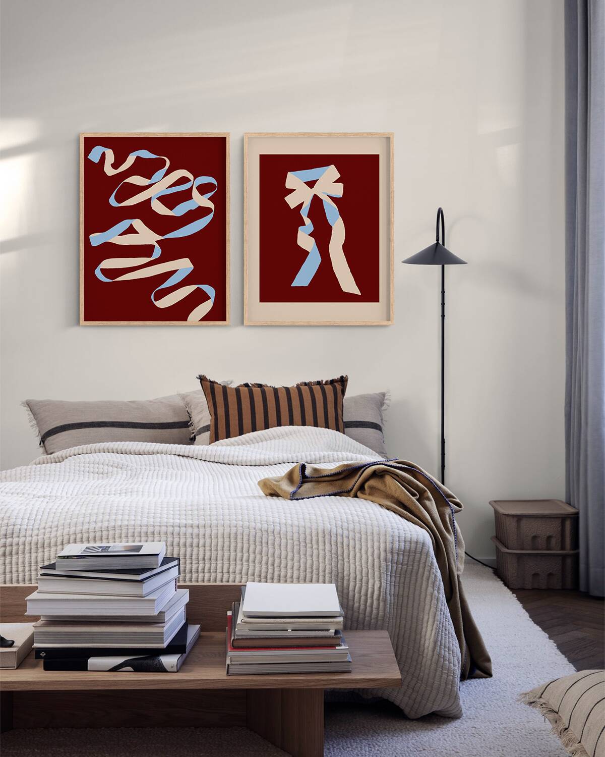 Pair of giclee prints, abstract burgundy set of two, 50x70cm