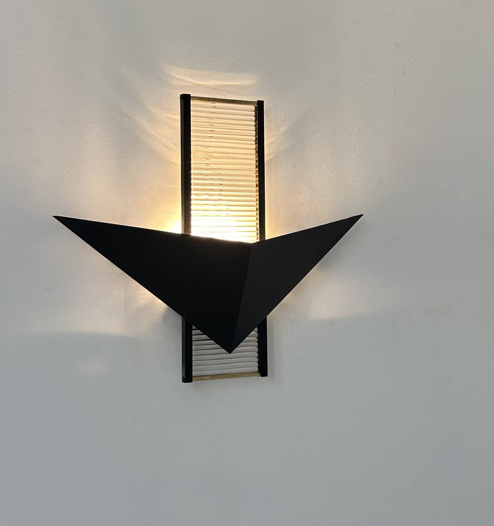 Vintage postmodernist wall lamp, metal and glass, France 1980