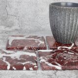 Madeji – Red Square Natural Marble Coasters - set of 4