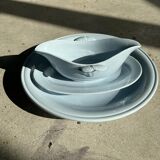 Flat set and light blue saucière earthenware from Montereau